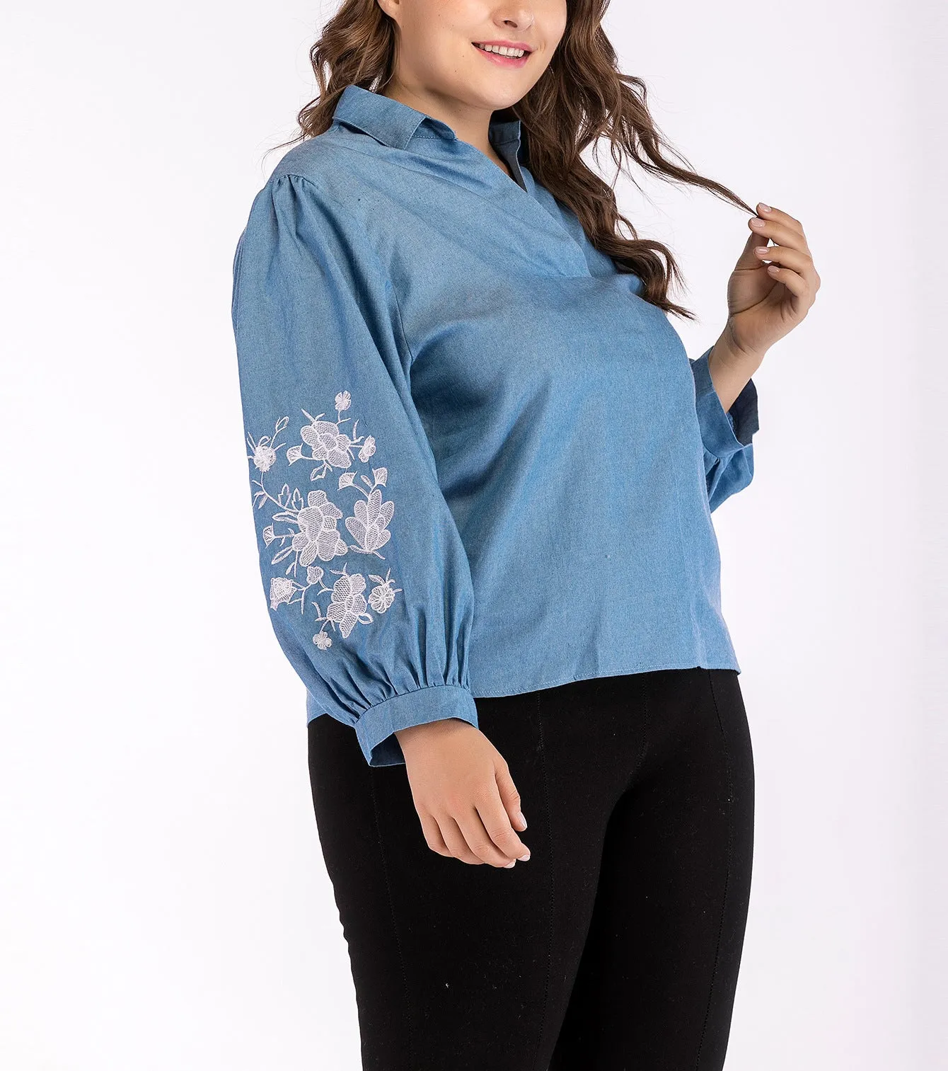 Large Size Puff Sleeve Long Sleeve Lapel Shirt