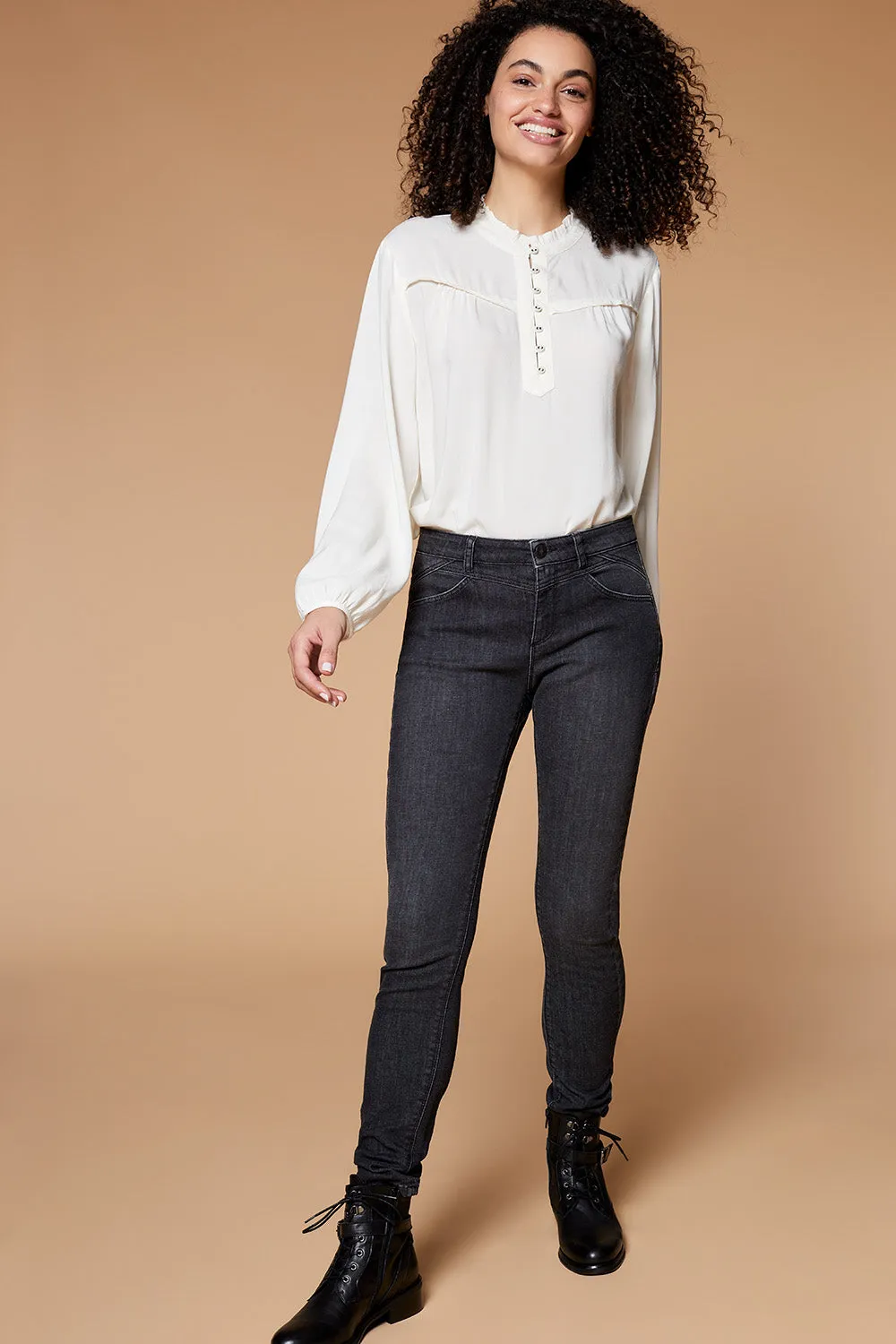 LE INDI - Jean slim gris chiné 7/8ème effet push up