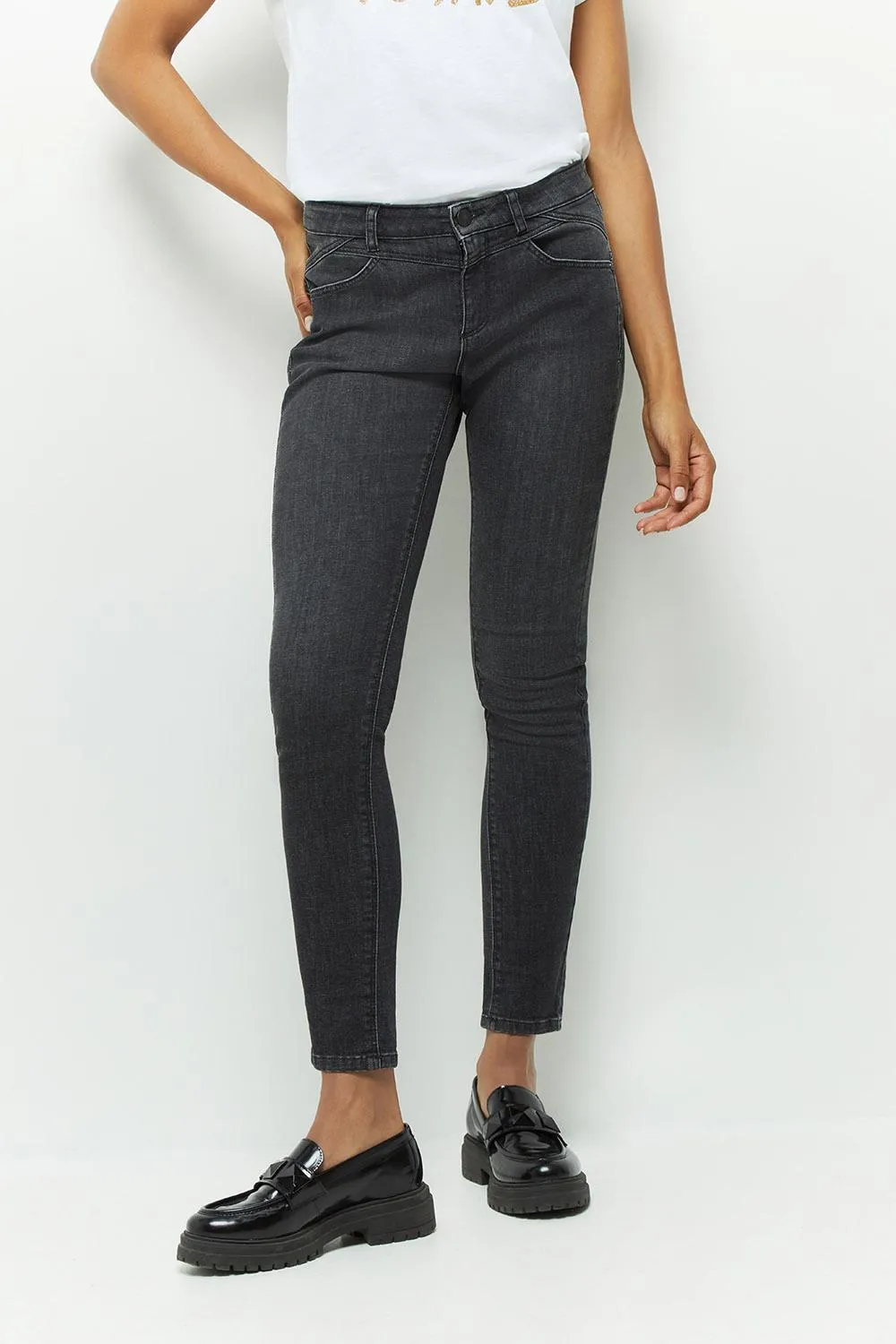 LE INDI - Jean slim gris chiné 7/8ème effet push up