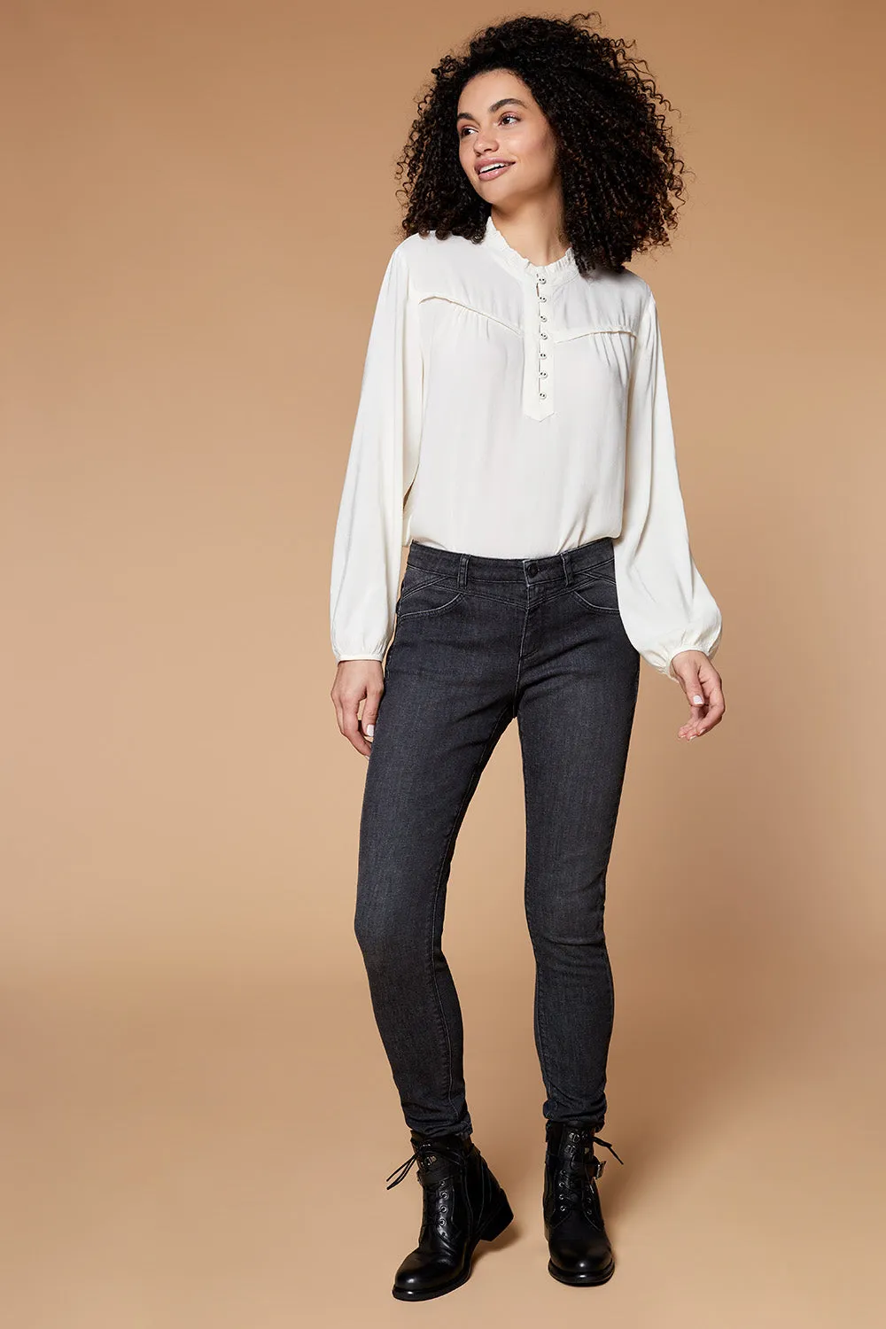 LE INDI - Jean slim gris chiné 7/8ème effet push up