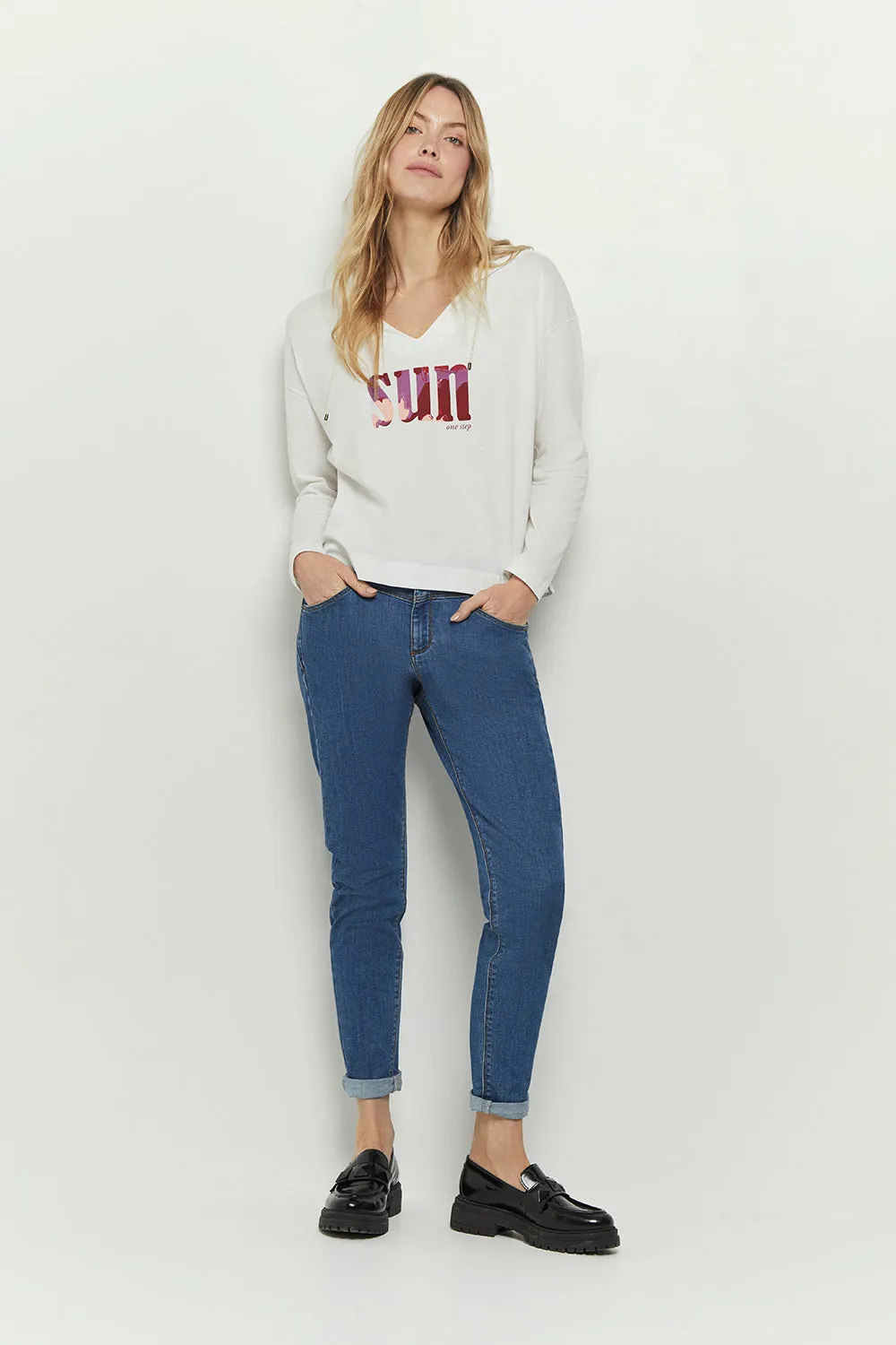 LE INDI - Jean slim medium wash 7/8ème effet push up