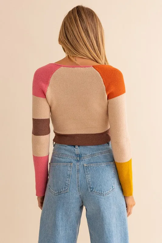 LE LIS Long Sleeve Color Block Stripe Knit Top