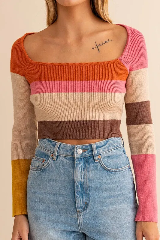 LE LIS Long Sleeve Color Block Stripe Knit Top