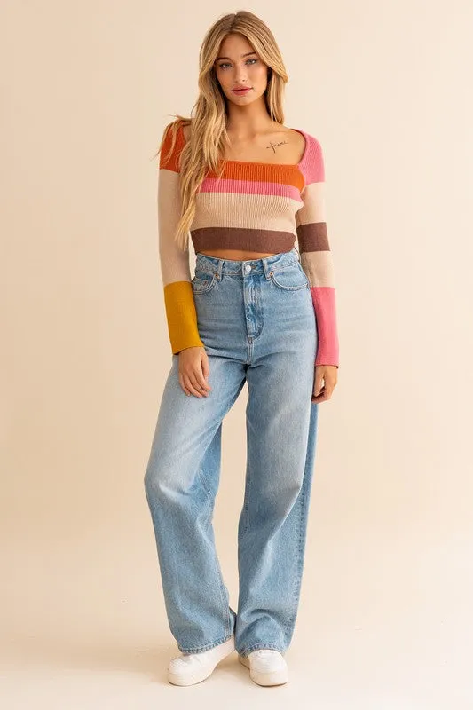 LE LIS Long Sleeve Color Block Stripe Knit Top