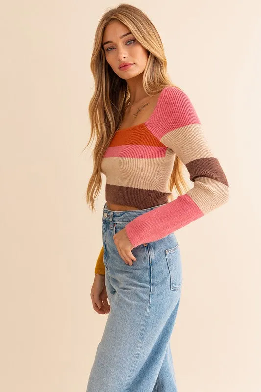 LE LIS Long Sleeve Color Block Stripe Knit Top