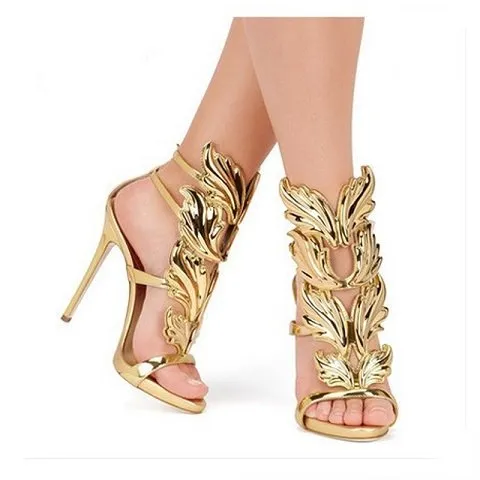 Leather Women Gold Leaf Flame Gladiator Sandal