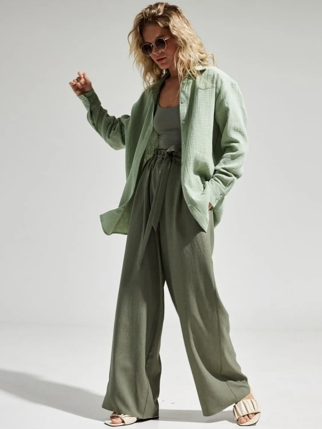 Lera Textured Collared Neck Long Sleeve Shirt