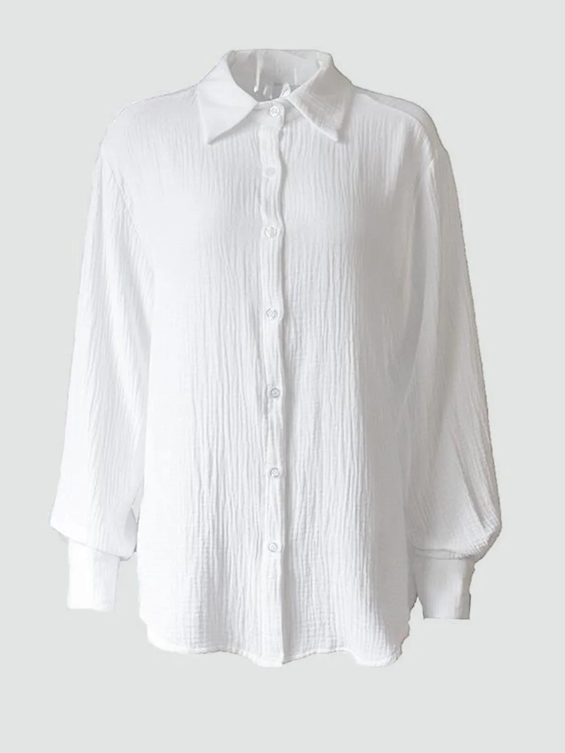Lera Textured Collared Neck Long Sleeve Shirt