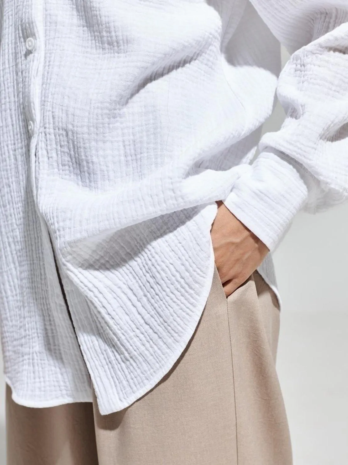 Lera Textured Collared Neck Long Sleeve Shirt