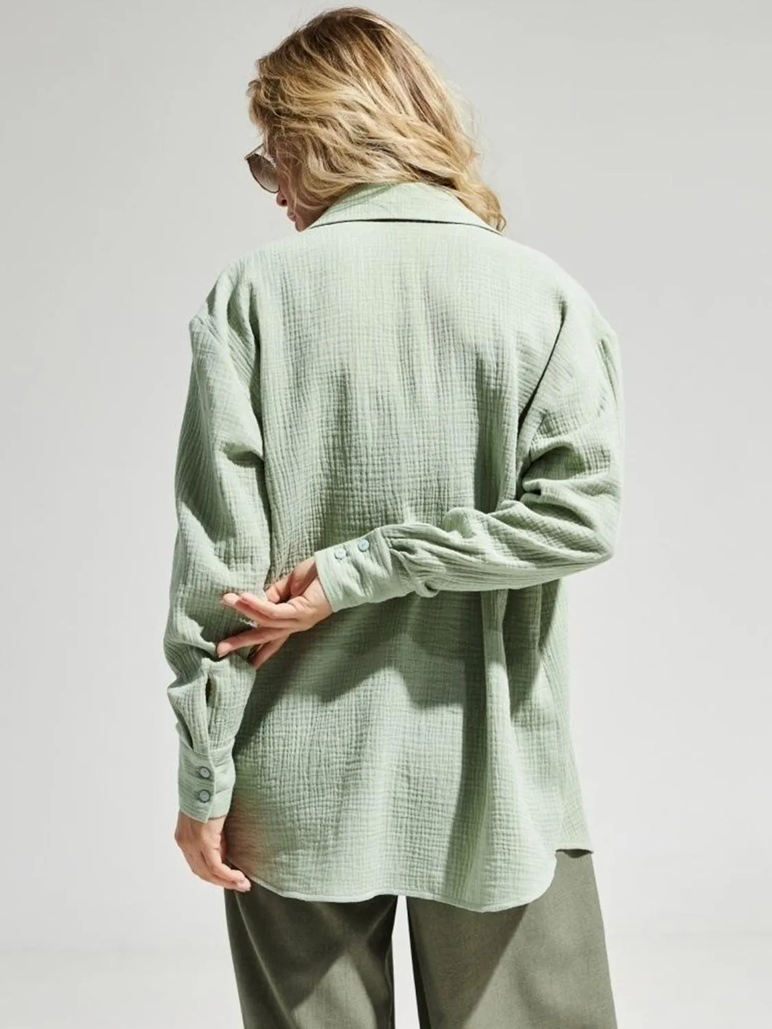 Lera Textured Collared Neck Long Sleeve Shirt