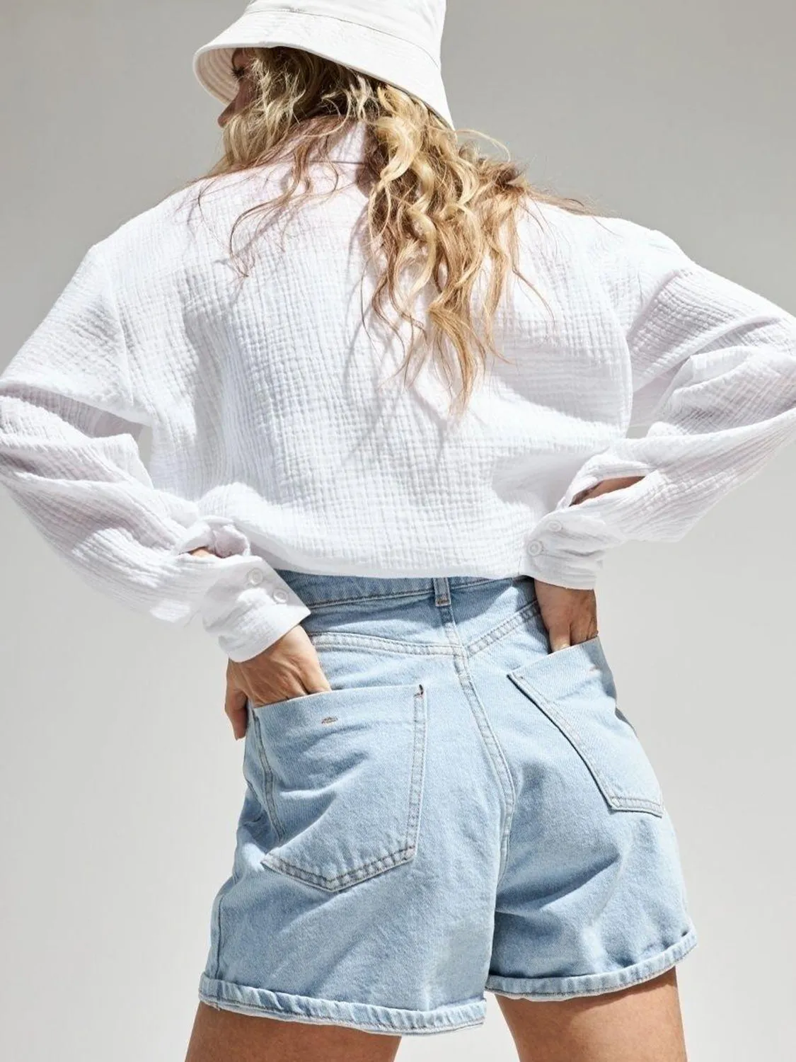 Lera Textured Collared Neck Long Sleeve Shirt
