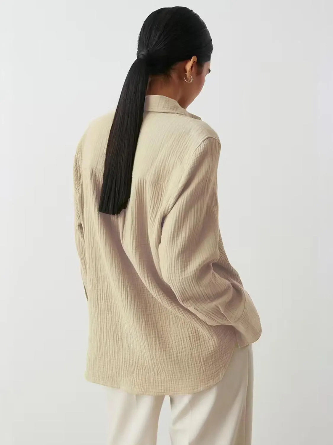 Lera Textured Collared Neck Long Sleeve Shirt