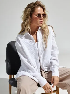 Lera Textured Collared Neck Long Sleeve Shirt