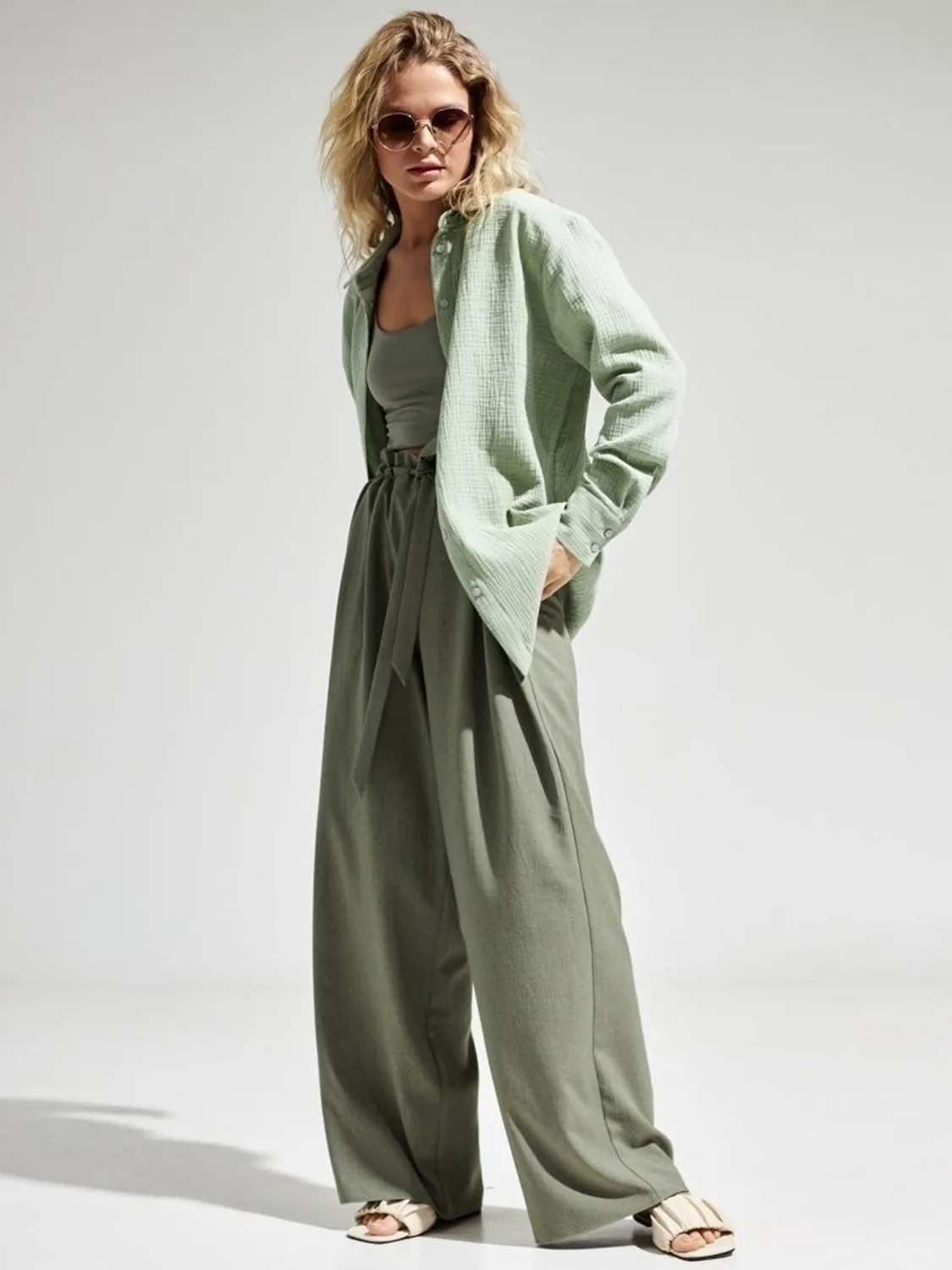 Lera Textured Collared Neck Long Sleeve Shirt