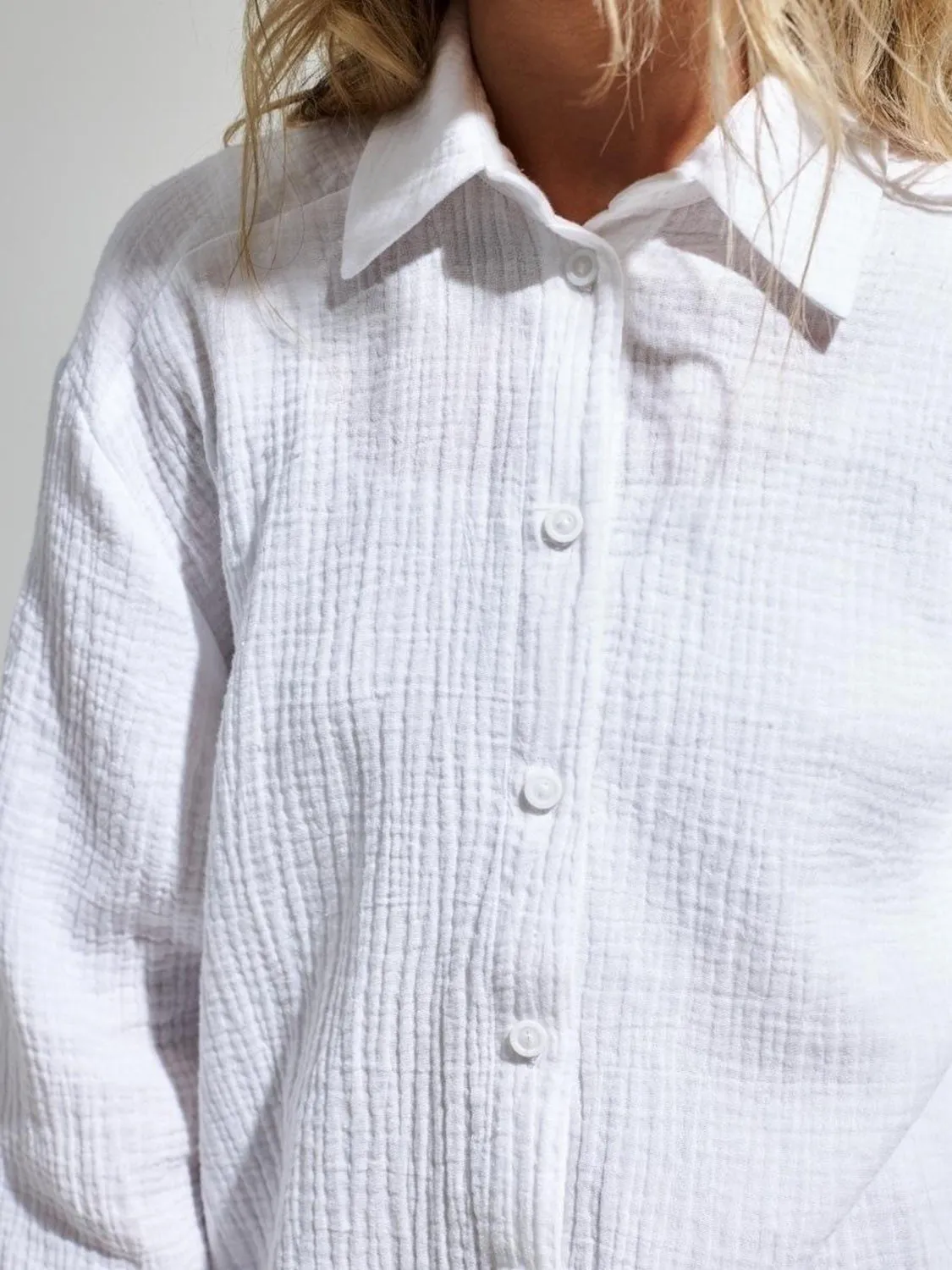 Lera Textured Collared Neck Long Sleeve Shirt