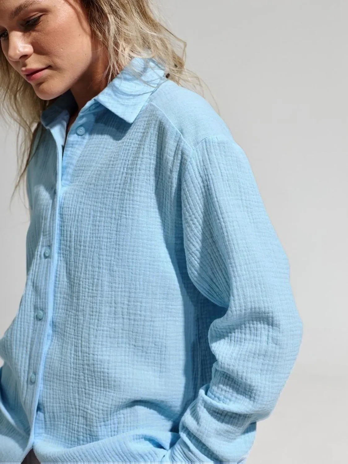 Lera Textured Collared Neck Long Sleeve Shirt
