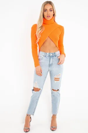 Light Wash Extreme Front Rip Mom Jeans - Miko