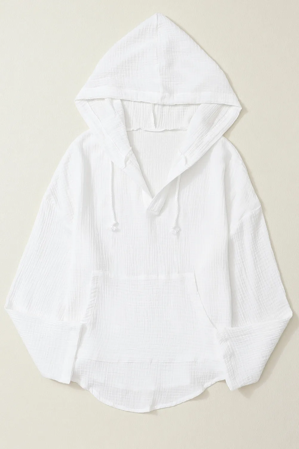 Lightweight Crinkle Hooded Blouse