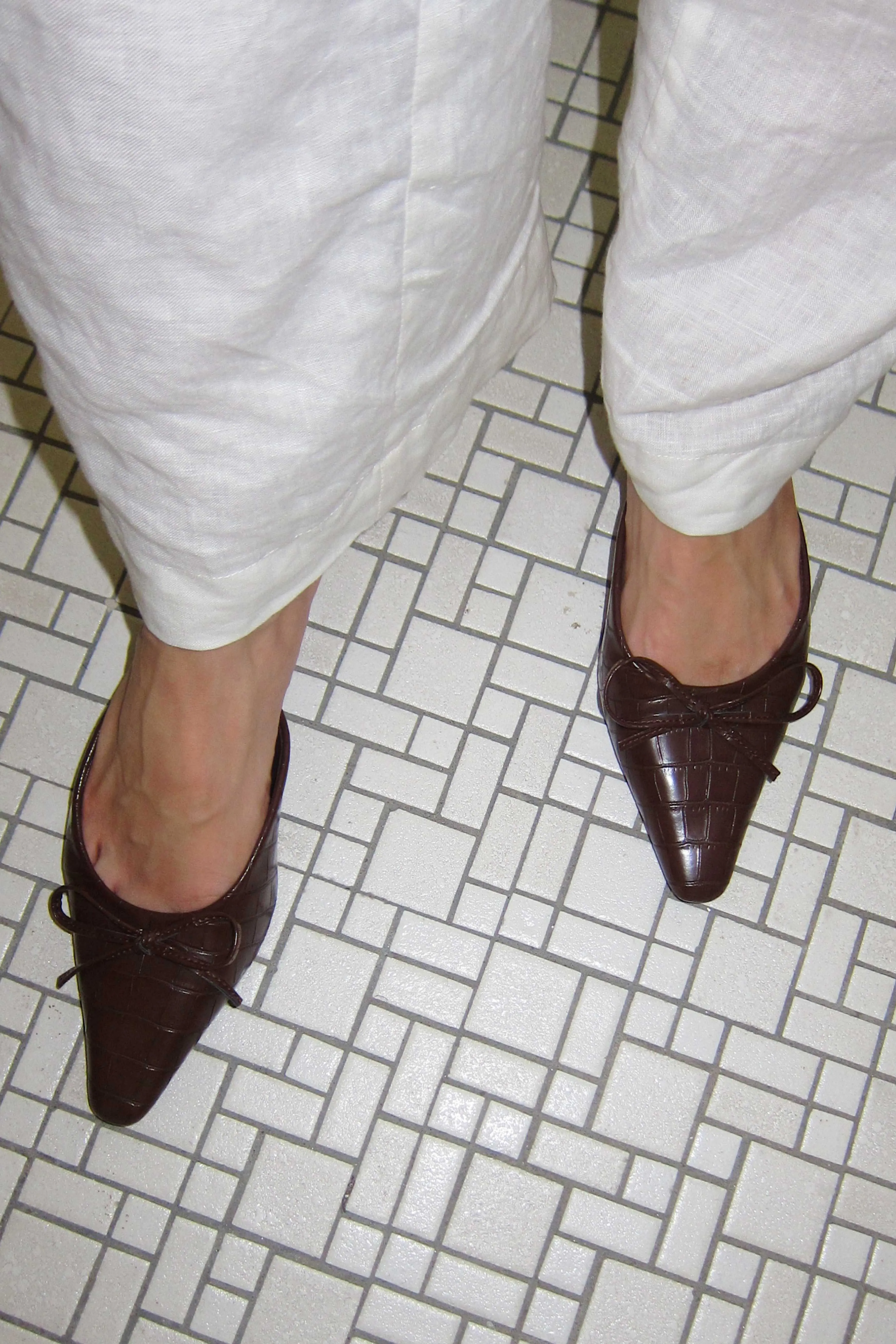 Lola Croc Kitten Heels in Matte Chocolate
