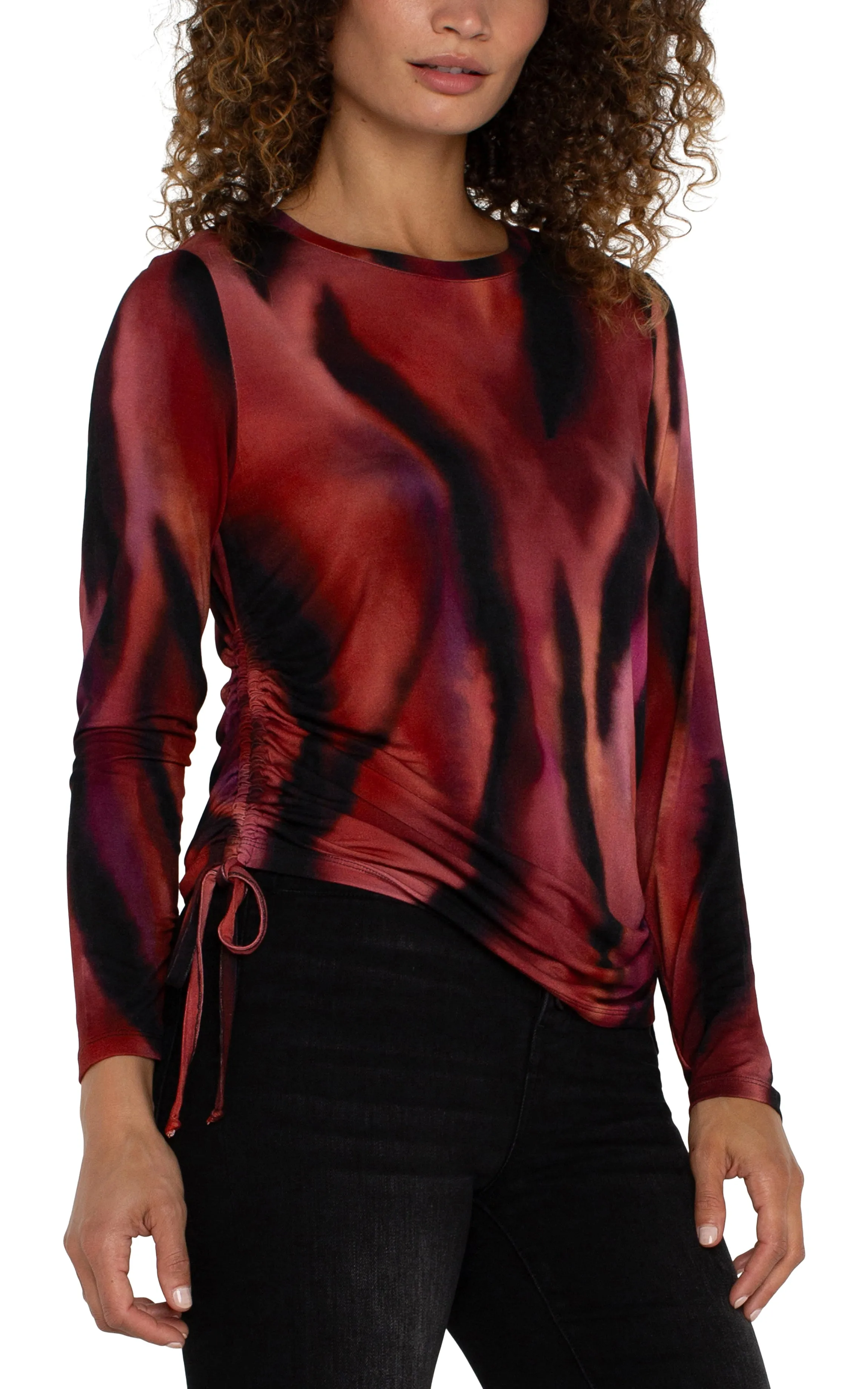 Long Sleeve Crew Neck Top with Side Ties