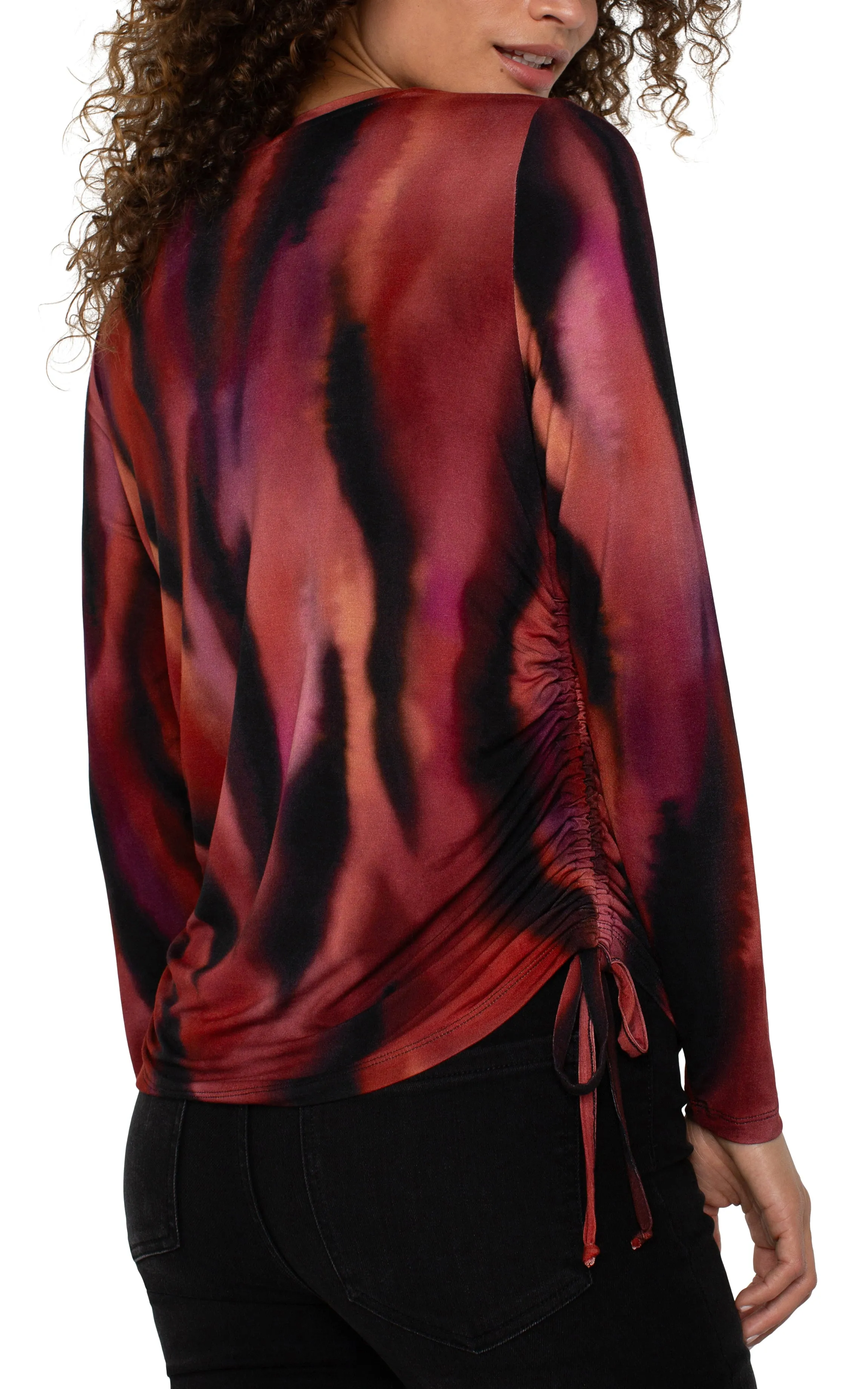 Long Sleeve Crew Neck Top with Side Ties