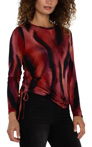 Long Sleeve Crew Neck Top with Side Ties