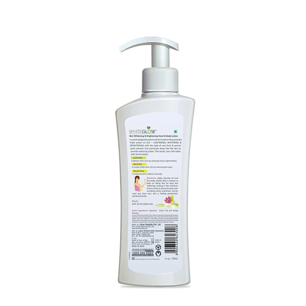 Lotus Herbals White Glow Skin Whitening and Brightening SPF-25 Hand and Body Lotion, 300ml