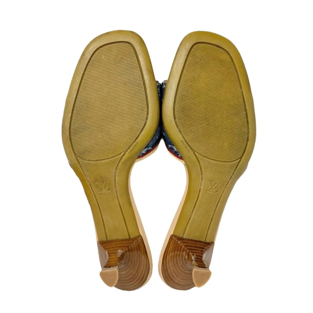 Louis Vuitton Denim Logo Kitten Heels