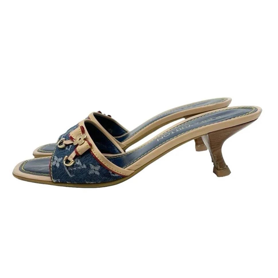 Louis Vuitton Denim Logo Kitten Heels