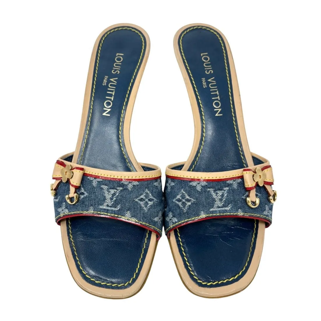 Louis Vuitton Denim Logo Kitten Heels