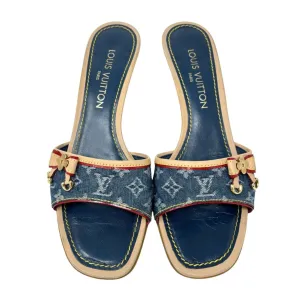 Louis Vuitton Denim Logo Kitten Heels