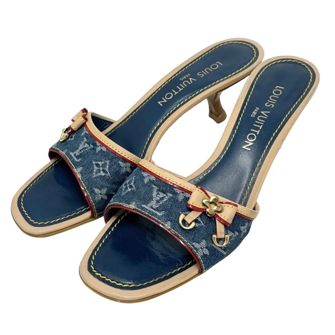 Louis Vuitton Denim Logo Kitten Heels