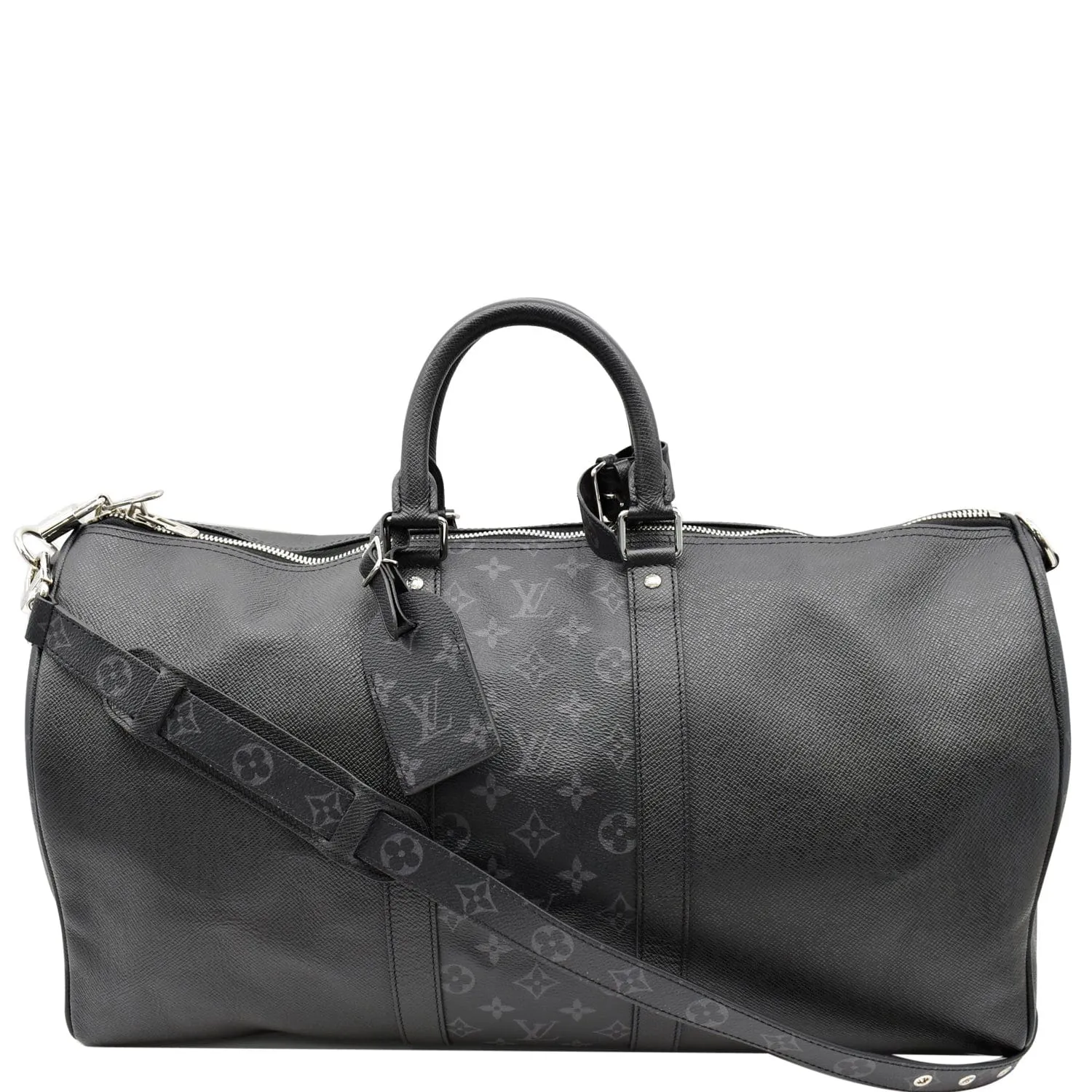 LOUIS VUITTON Keepall 50 Bandouliere Monogram Taiga Leather Travel Bag Black