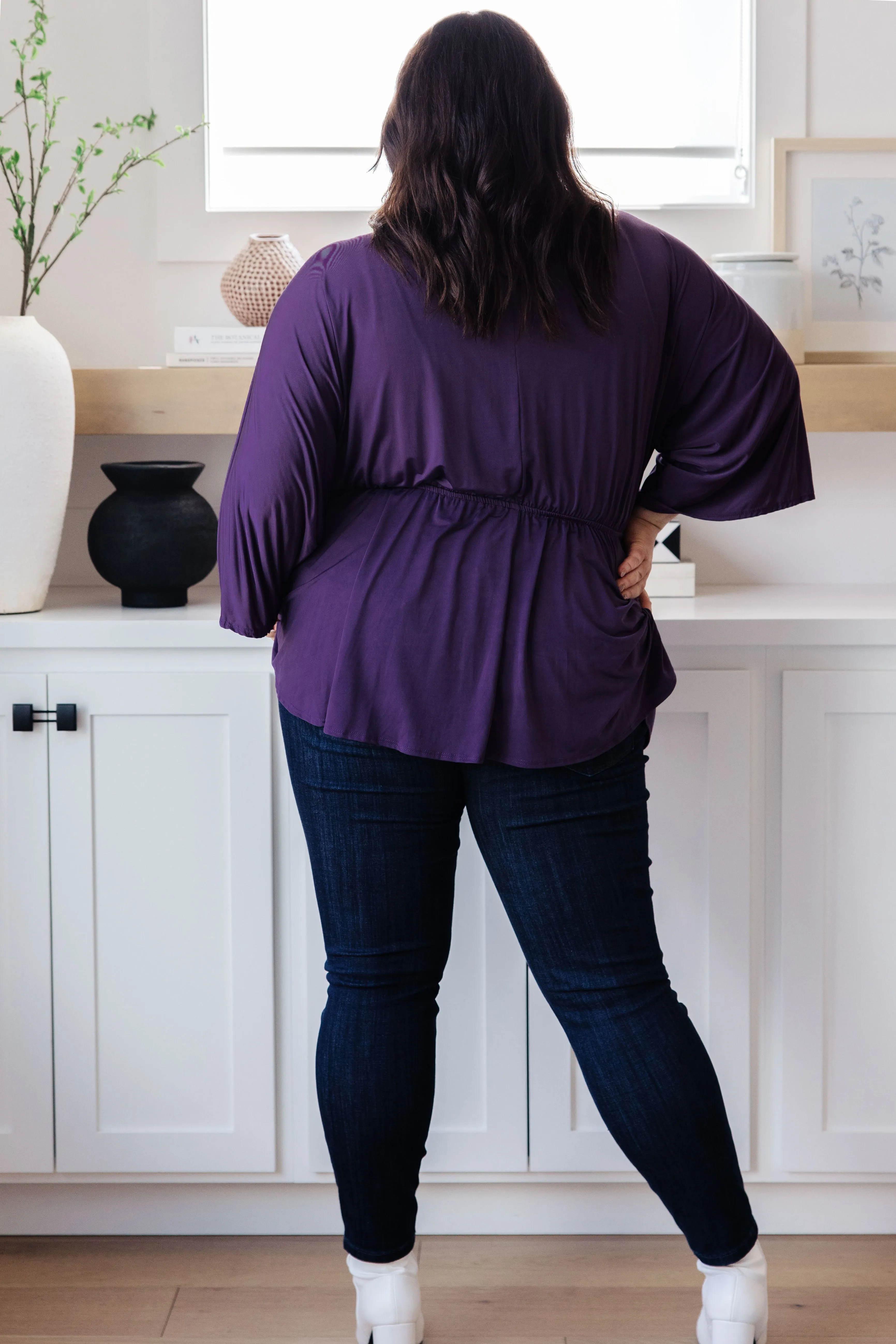 Love on the Line V-Neck Peplum Blouse in Deep Plum