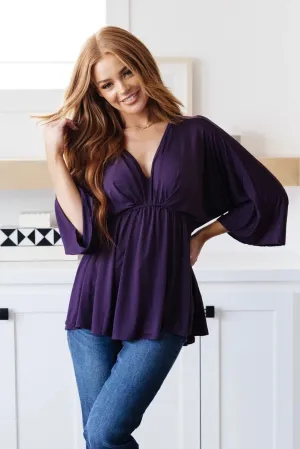 Love on the Line V-Neck Peplum Blouse in Deep Plum