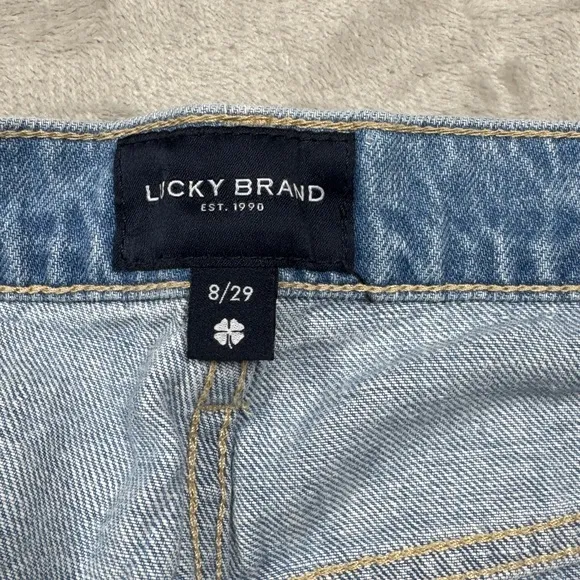 Lucky Brand 90s Midi Distressed Embroidered Floral Denim Blue Jeans Shorts 29
