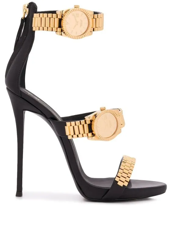 Luxury Gold Chain Strappy High Heel Sandals Celebrity Watch Dec Shoes Simple Strap Evening Sandal Women Sandalias Femininas