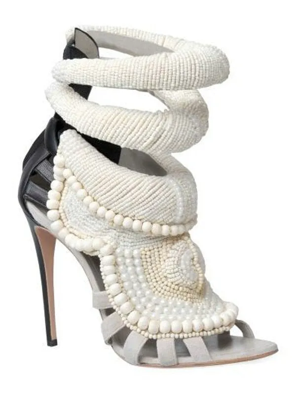 Luxury Pearl Embellished Peep toe Sandals Woman