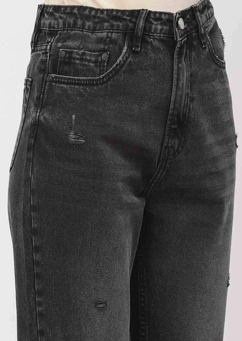 Madame Distressed Black Mom Fit Jeans