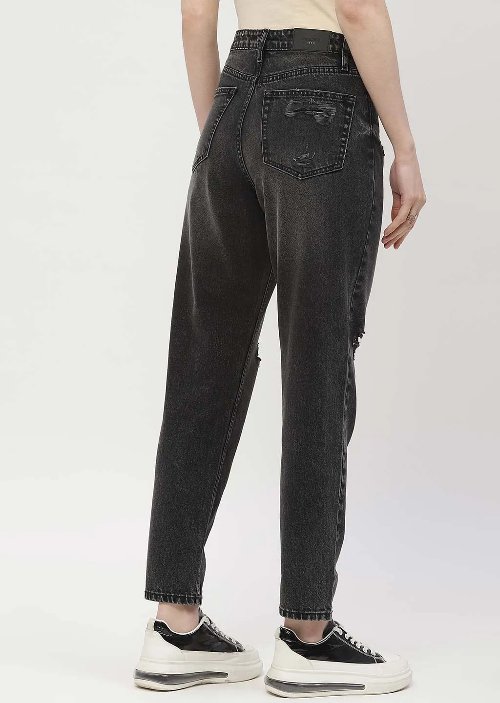 Madame Distressed Black Mom Fit Jeans