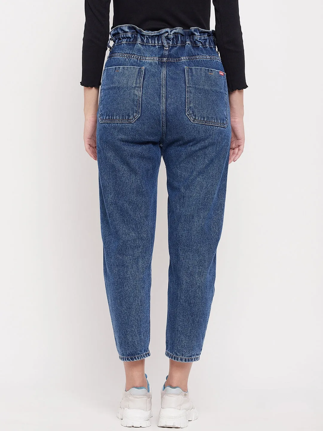 Madame Ruched Waistband Navy Blue Mom Fit Jeans