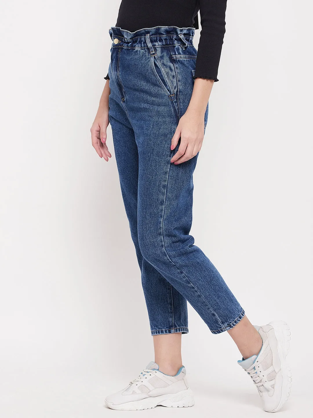 Madame Ruched Waistband Navy Blue Mom Fit Jeans