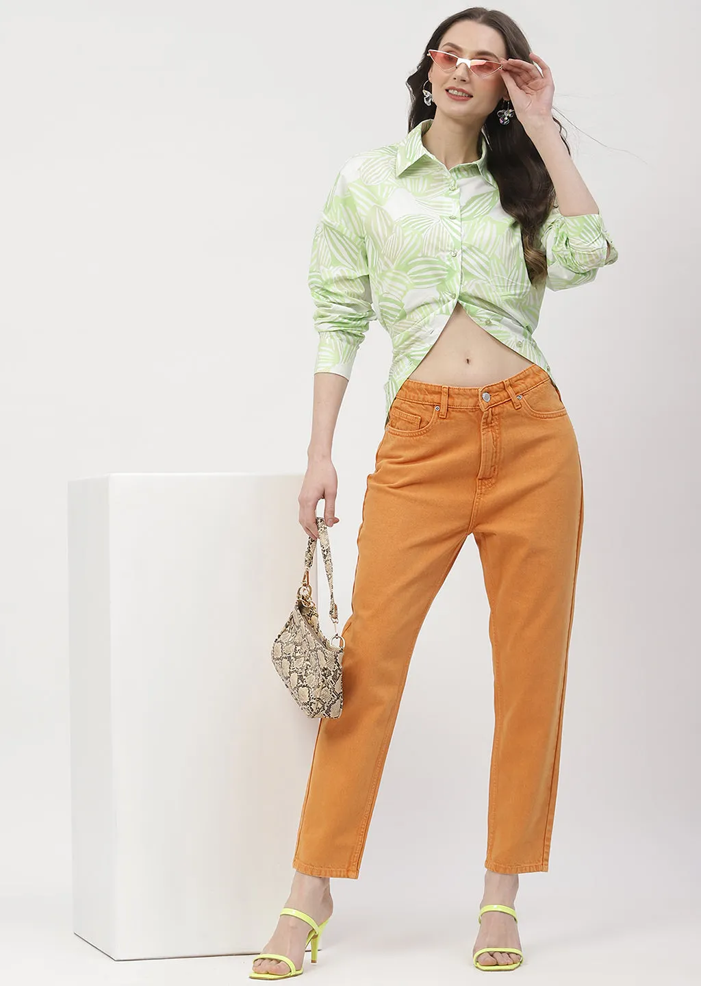 Madame Solid Orange Mom Fit Jeans