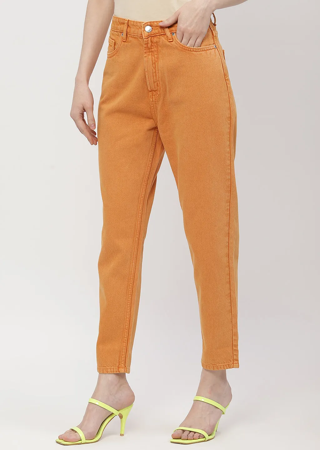 Madame Solid Orange Mom Fit Jeans