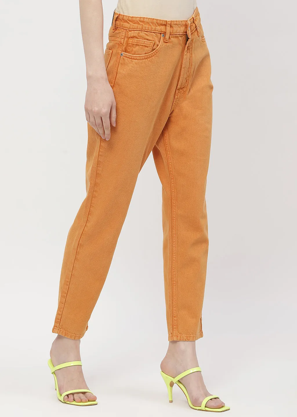 Madame Solid Orange Mom Fit Jeans