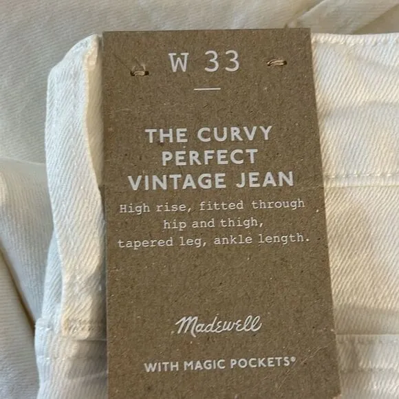 Madewell NWT Curvy Perfect Vintage Jeans Size 33 in Tile White
