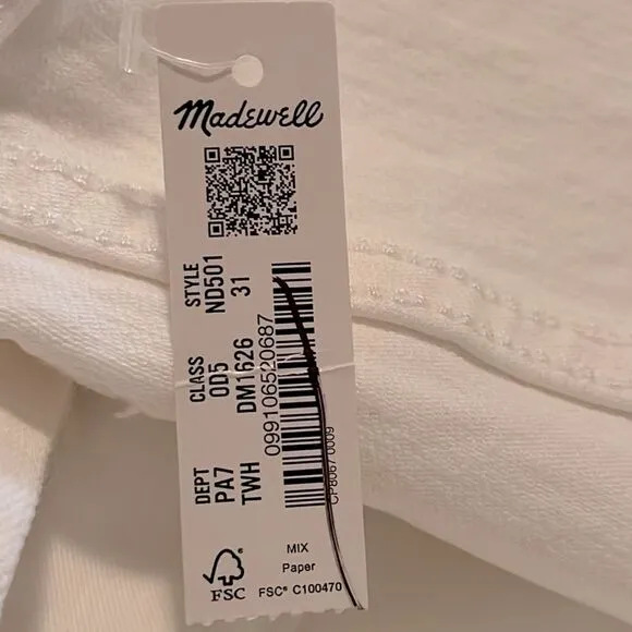 Madewell NWT White The Perfect Vintage Jeans High Rise Size 31