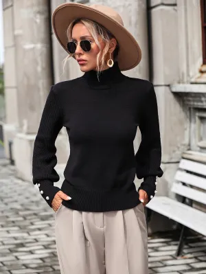 Maisie Mock Neck Ribbed Lantern Sleeve Pullover Sweater