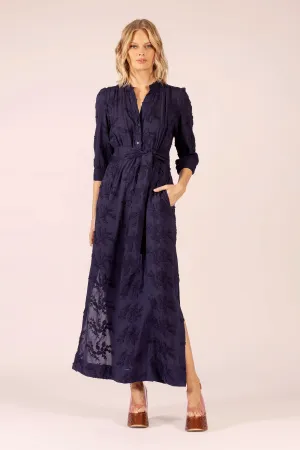 MARY COTTON EMBROIDERED ORIENT NAVY MAXI