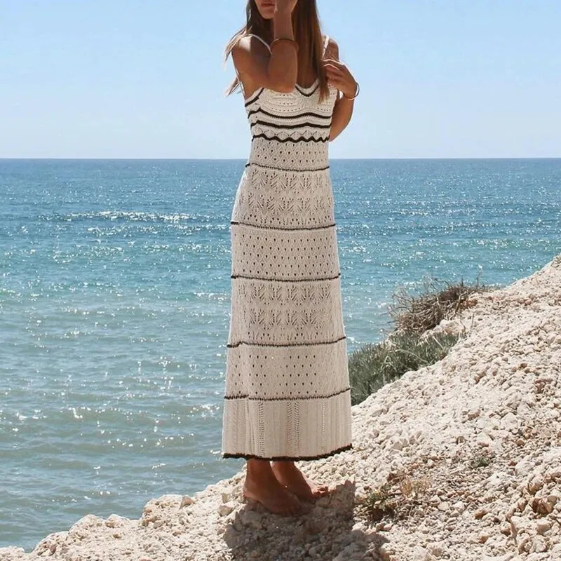 Mary - Elegantes Herbst Weißes Gestricktes Langes Kleid für Damen